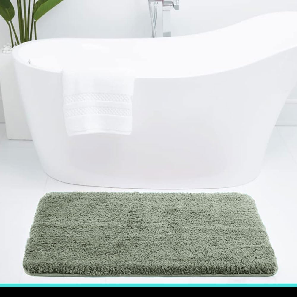 LUXE HOME INTERNATIONAL Microfiber Rectangular Home Bath Mat Super Soft Non Slip Vegas Mats for Bathroom, Kitchen, Bedroom, and Door (45x75 Cm, Pastel Green) Pack of 1