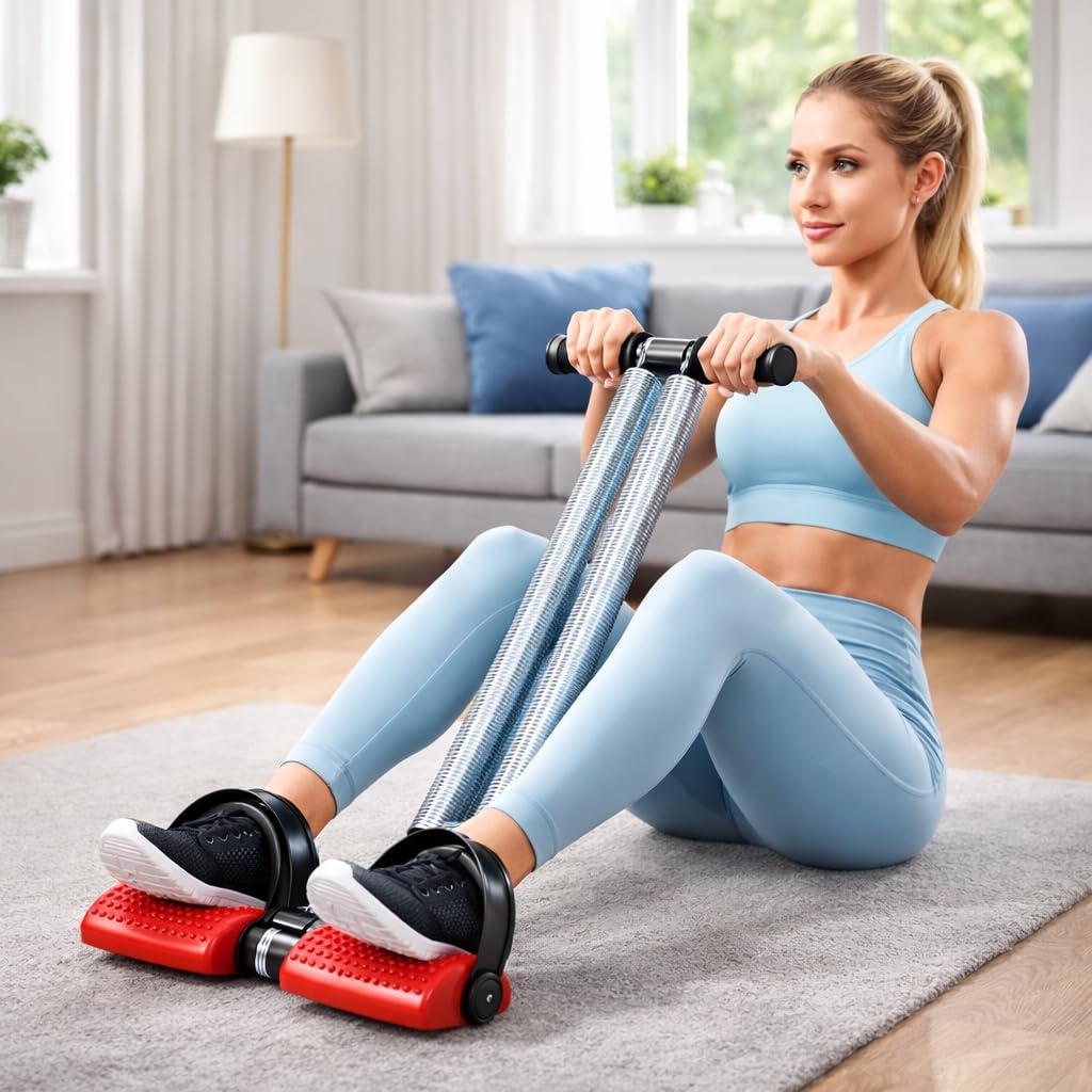 SUREFIT Double Spring Tummy Trimmer & Push Up Board Combo Full Body Workout Kit with Heavy Duty Dual Spring Black/Red Standard Size 1