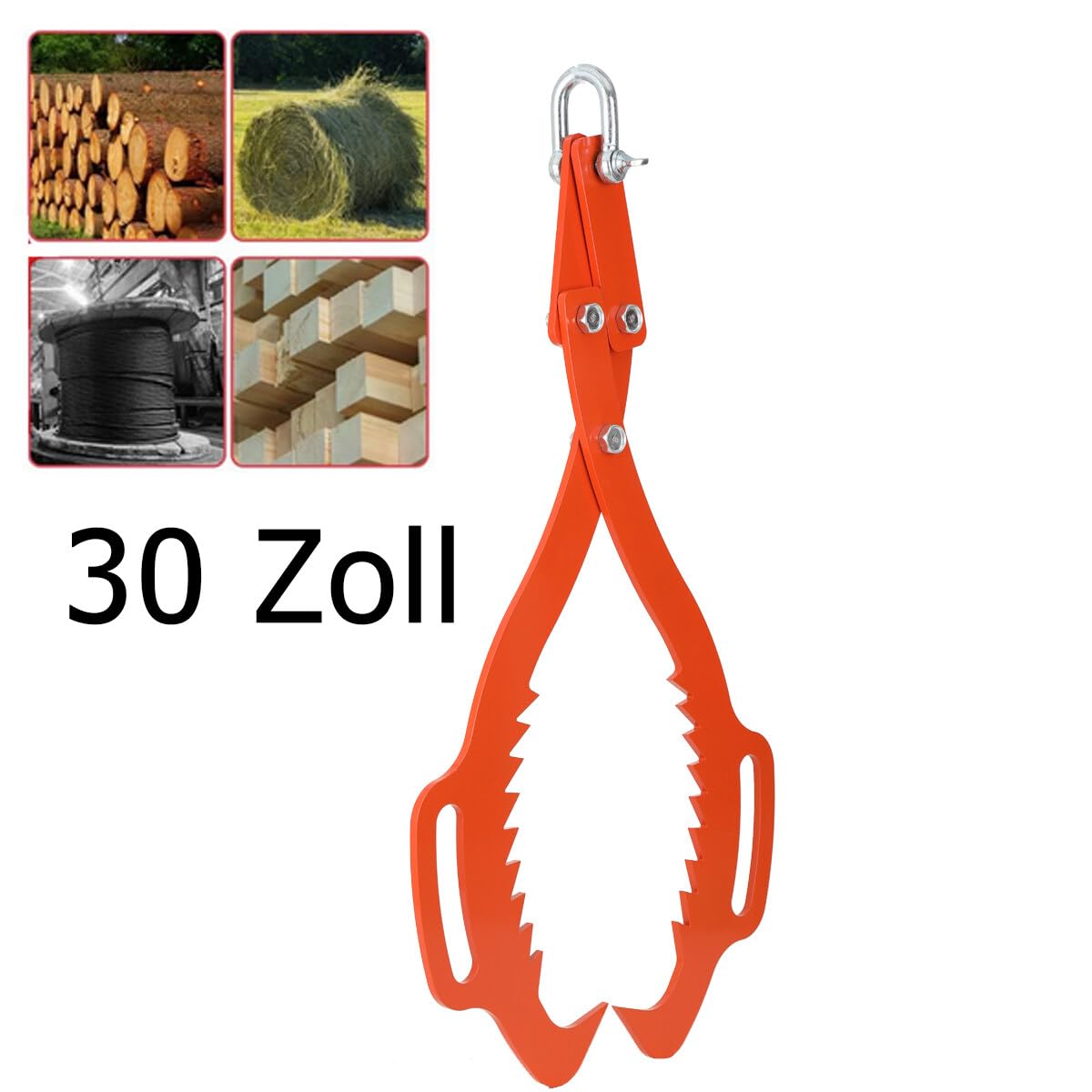 30 Zoll Forstzange für Baumstämme bis 762 mm, 500kg Zugkraft Rückezange Holzzange Holzgreifer, Hebezange mit 2 Klemmdornen zum Fassen und Transportieren von Holz