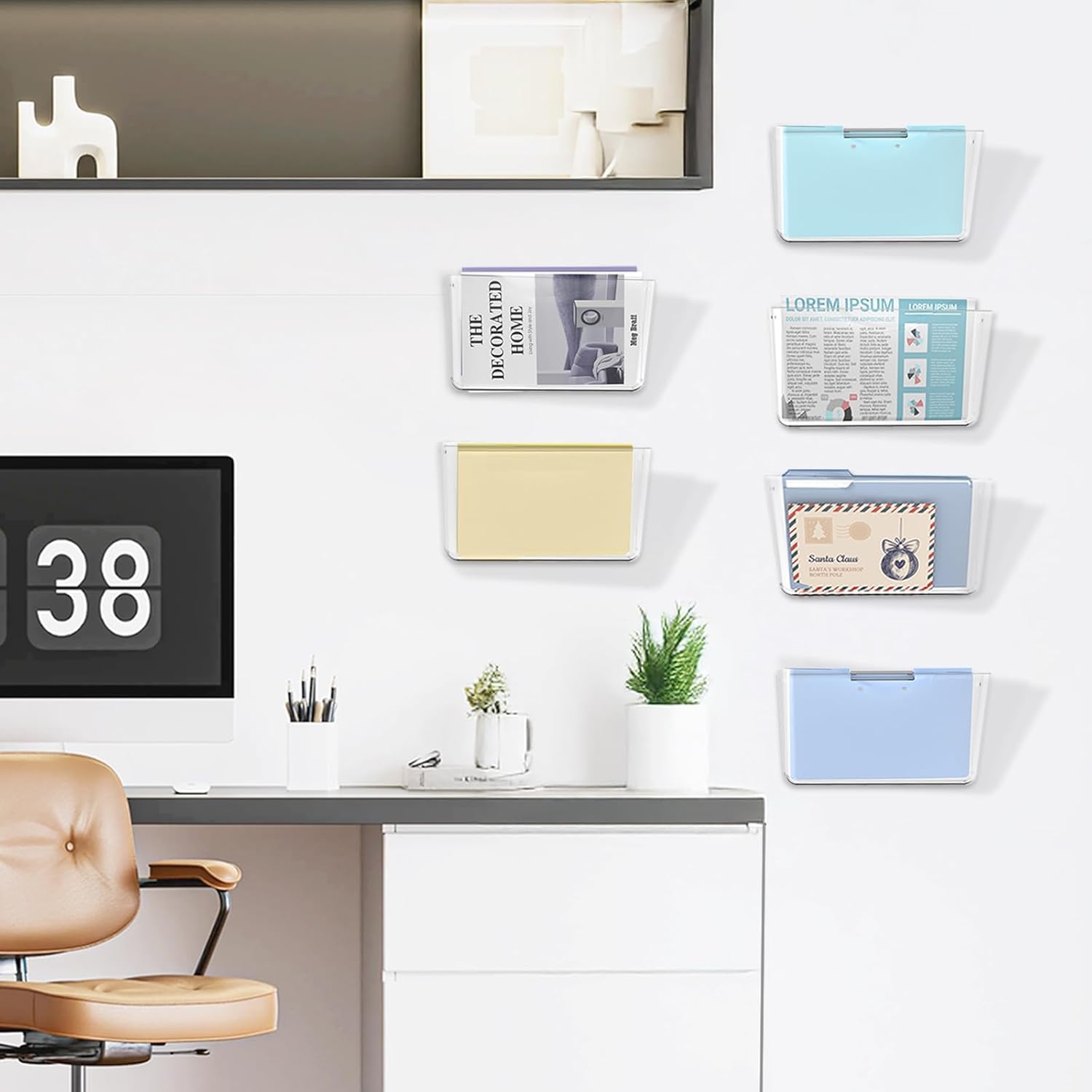 SUPEASY Wandorganiser Acryl, Hängeordner Dokumentenhalter, Zeitschriftenhalter Wand für Post, Ordner & Büro – 6er Pack