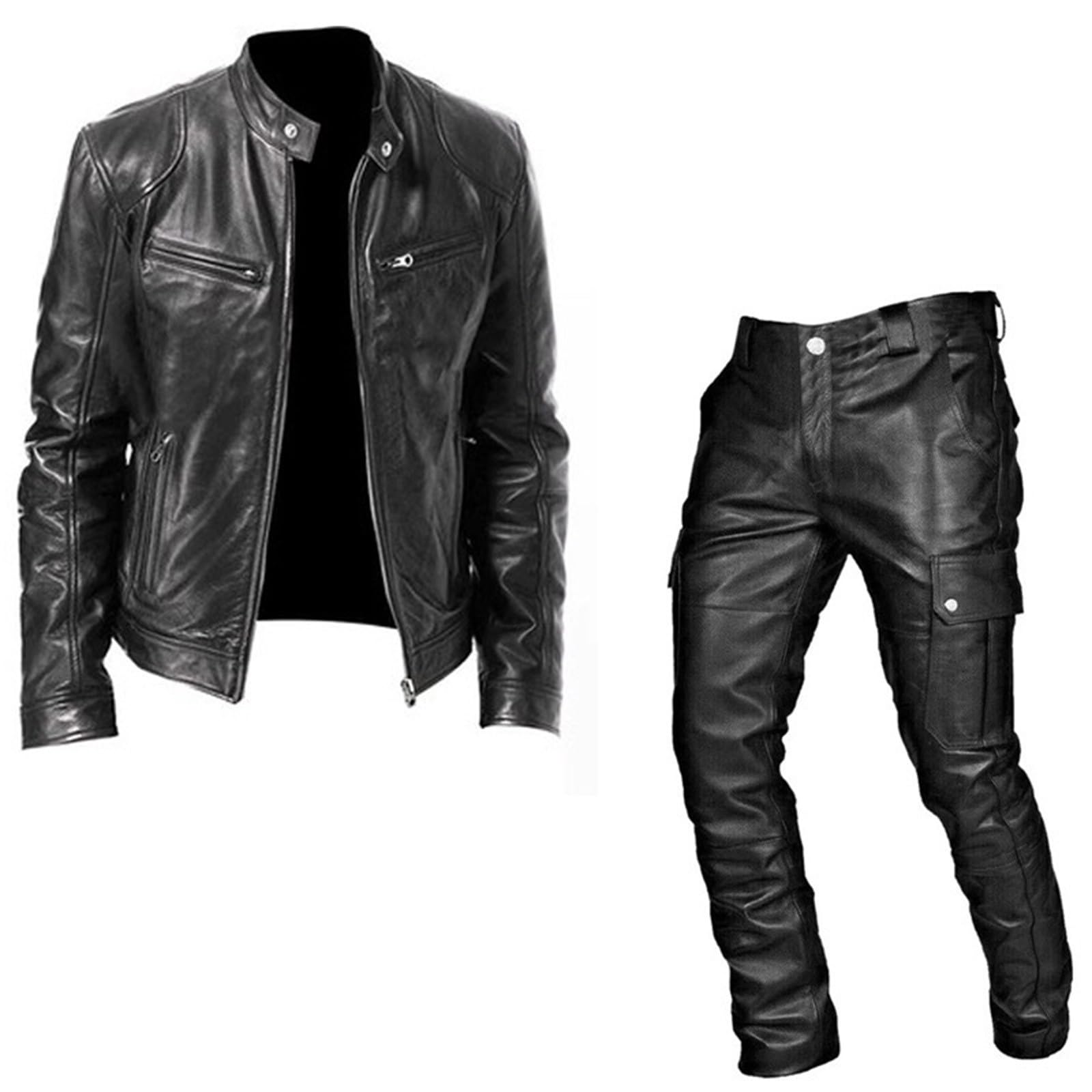 Męskie spodnie w stylu retro, na jesień/zimę, punk casualowe spodnie, skórzane, dwuczęściowy garnitur