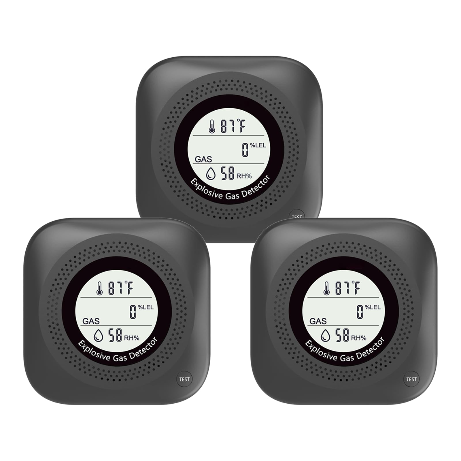 Natural Gas Detector, Y302 Pro 3 in 1 Plug-in Combustible Gas Leak Detector Monitor(Gas, Temperature and Humidity Display)for LNG,LPG,Methane, Coal Gas Detection in Kitchen, Home, Camper(3Pack Black)