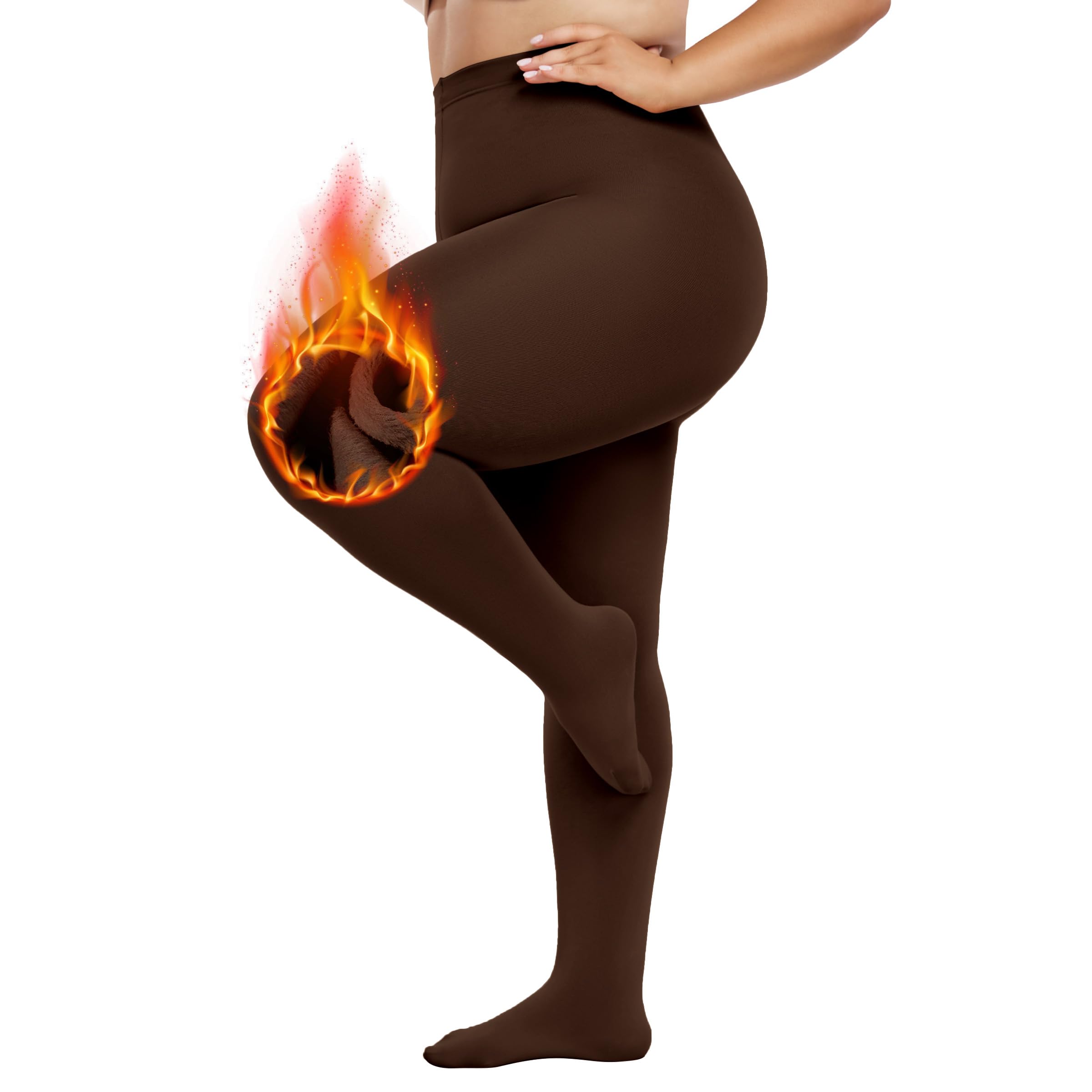 Sfit Thermo Strumpfhose Damen Grosse Grössen Winter Strumpfhosen Gefüttert Plus Size Fleece Thermostrumpfhosen Dick Warme Leggings Übergröße Plüschstrumpfhose(Braun,XL-XXL)