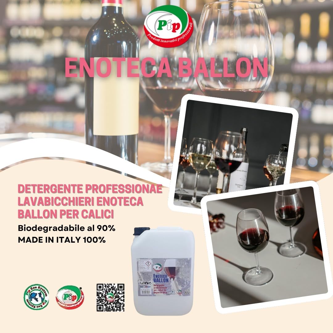 PIP Detergente Lavabicchieri Enoteca Ballon + Brillantante Lavastoviglie Ballon, Set 1+1 TK T5, Detersivo Stoviglie Industriale, Additivo Lavastoviglie, Anticalcare, HACCP, Specifico Bicchieri Ballon