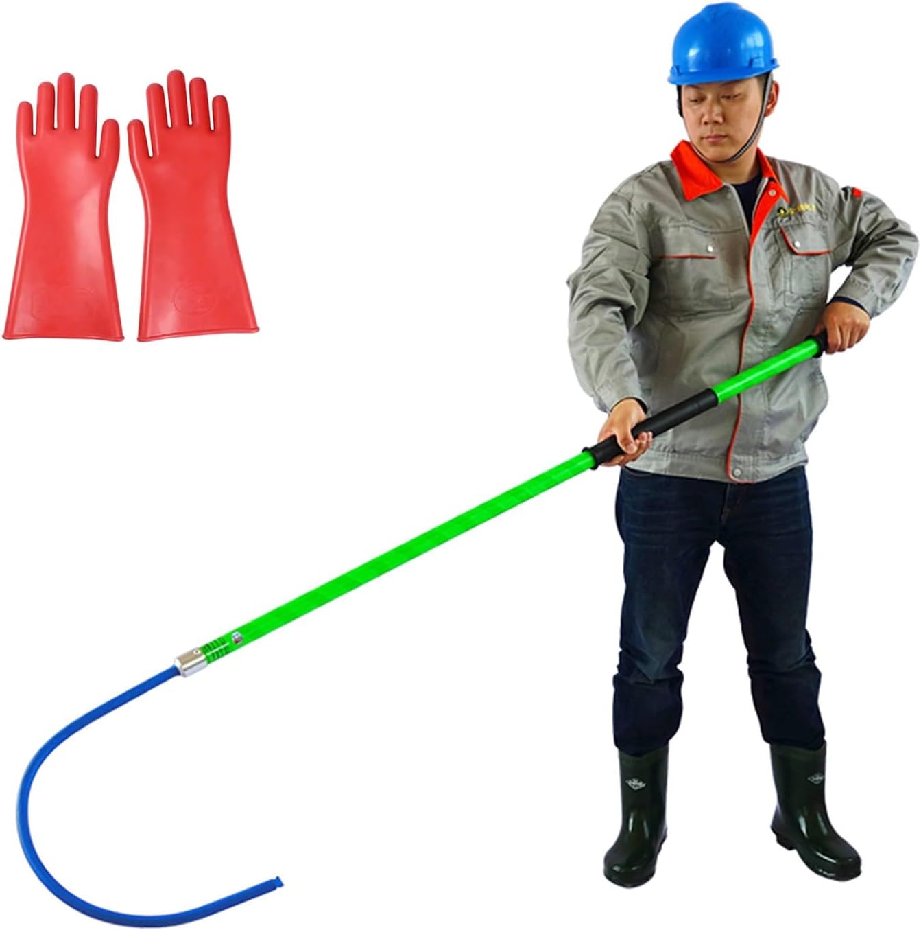 High Voltage Electrical Safety Tool with Insulated Gloves, Professional Safety Rescue Pole for Electrical Gear, Durable Insulated Security Tools(Green,39.4in/1m/3.3ft)