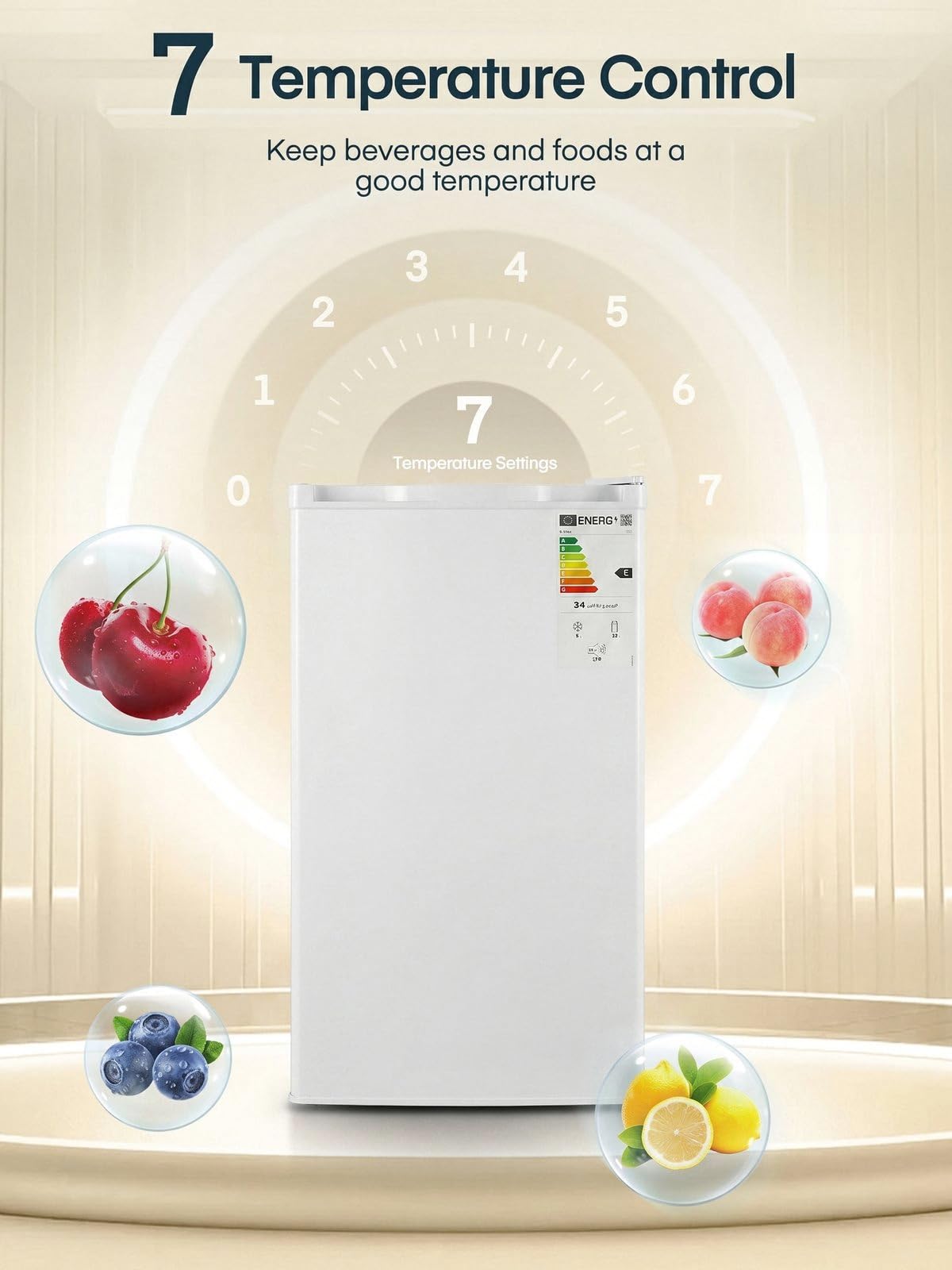 FOHERE Frigorifero Piccolo 90L, Frigorifero Monoporta con Fresh Zone, 7 Termostato Regolabile, Silenzioso, Scomparto per Verdure, Frigo da Ufficio, Camera, Bianco