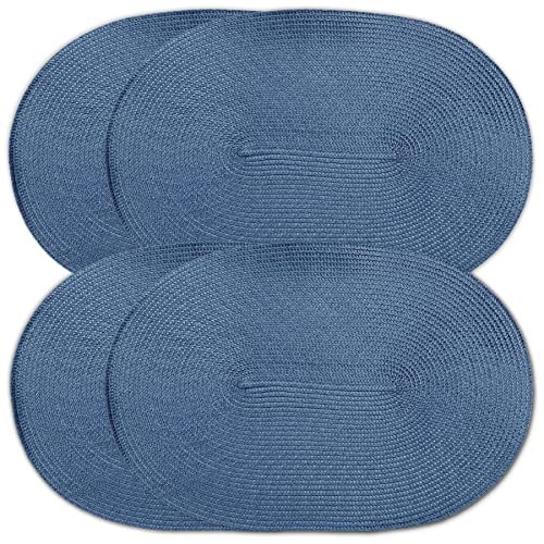 CAIT CHAPMAN HOME COLLECTION Platzdeckchen, oval, geflochten, Polypropylen, Kunststoff, Kopenhagen-Blau, 4 Stück – Ansicht 1