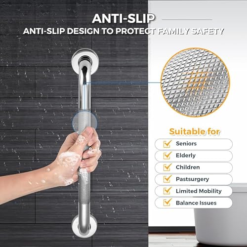 Grab Bars for Shower, 2 Pack 16-Inch Anti Slip Shower Handles for Elderly, Safety Shower Grab Bar, Stainless Steel Handicap Grab Bars for Bathroom (Polished Nickel 1" Diameter) - Image 3