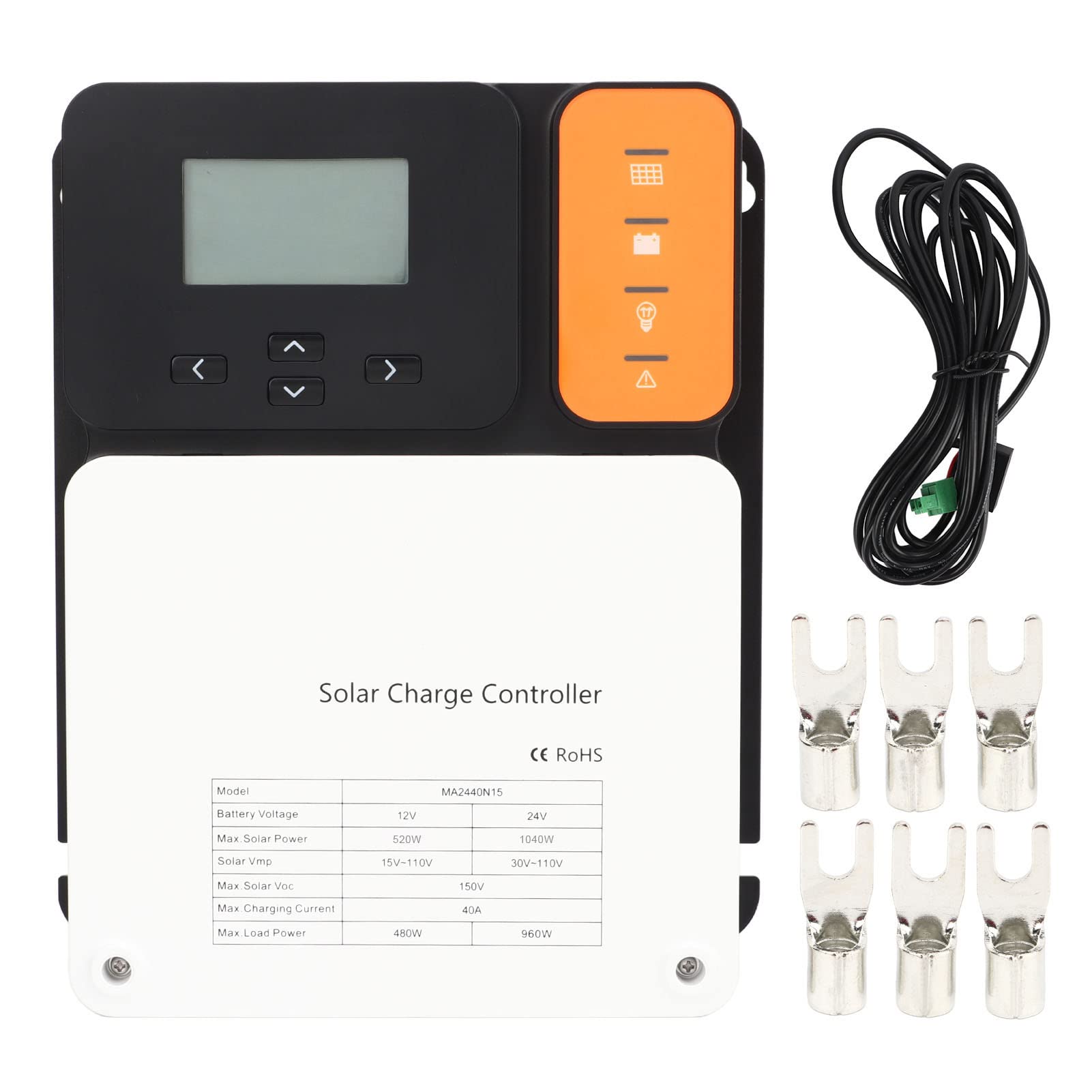 Hyuduo Regolatore di Carica Solare MPPT, Regolatore Batteria Pannello Solare in Lega di Alluminio 40A 12V 24V Automatico, Ingresso Fotovoltaico 150V, , Archiviazione Dati 300 Giorni per Uso Marino