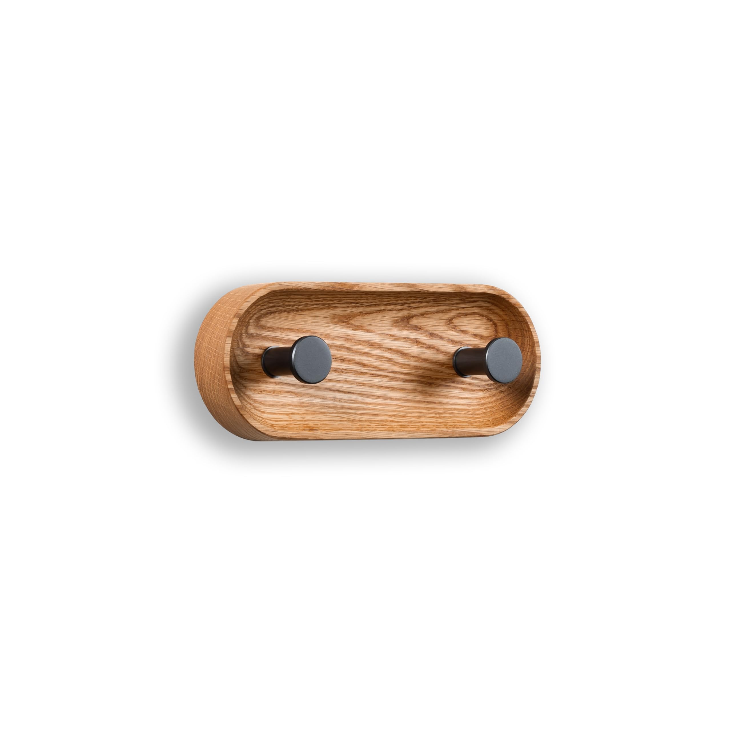 EVI Herrajes | Small Wall Coat Rack | Solid Oak Wood | Anthracite Grey Lacquered Stainless Steel Hooks | 2 Hooks | Mounting Kit Included | Mod. Cova 2CROGR
