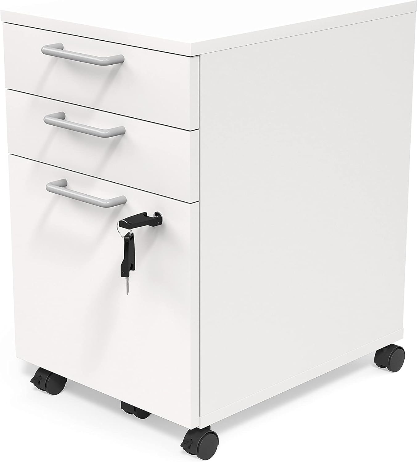 Staples Essentials 3-Drawer Vertical File Cabinet, Letter & Legal Size Documents, Lockable & Mobile, 21.3" D x 15.6" W x 24.3" H, White