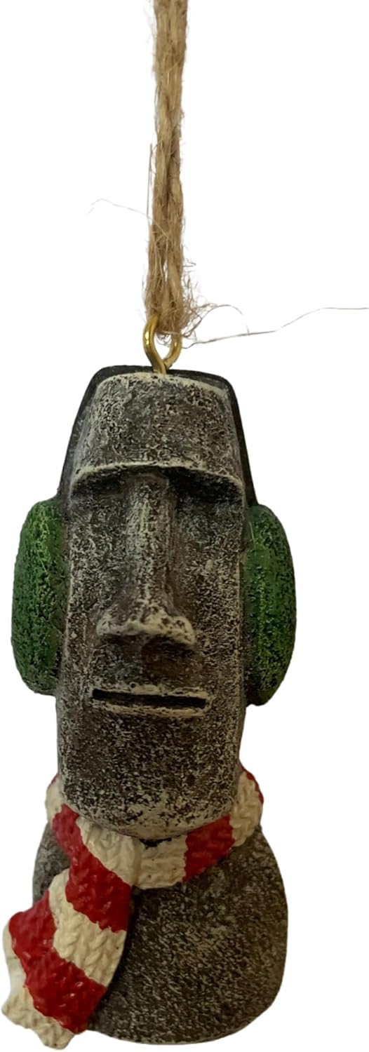 Bella Haus クリスマスショップ モアイヘッド クリスマスツリーオーナメント | ティキ像 ツリーフィギュア | 3インチ