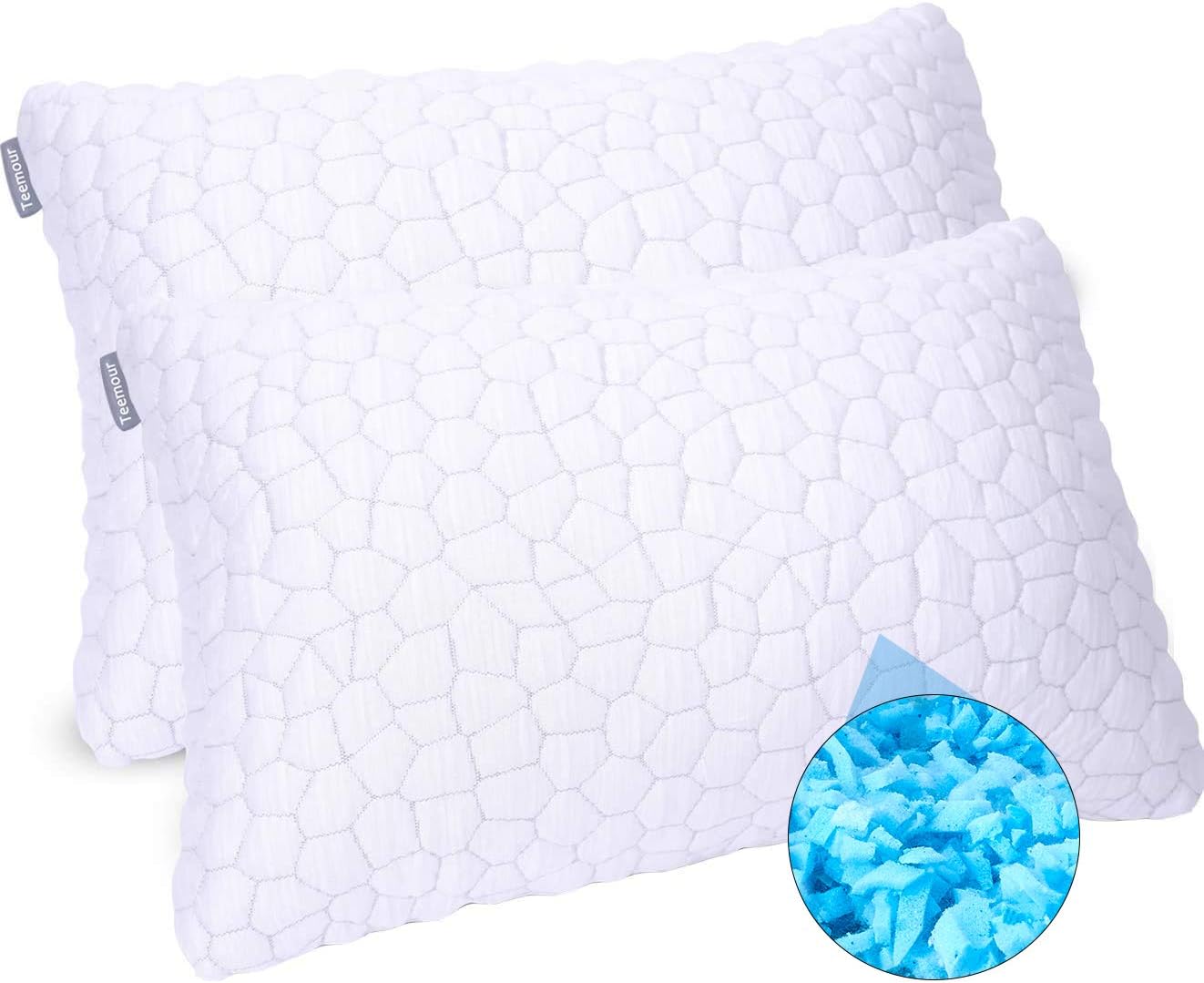 Qutool 2PACK Bed Pillows for Sleeping Adjustable Gel Shredded Memory