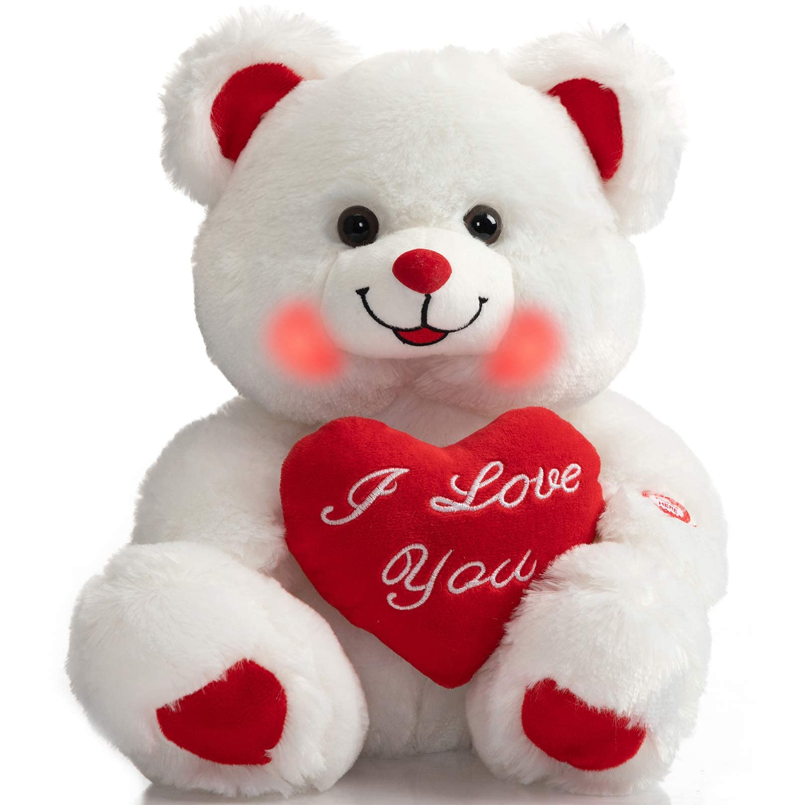 BEJOYTeddy Bear with Heart Plush Bear That Says I Love You and Blushes LED Stuffed Toys for Girlfriend and Kids Valentine's Day 13 inch WhiteGlobal Recycled StandardGlobal Recycled StandardGlobal Recycled Standard