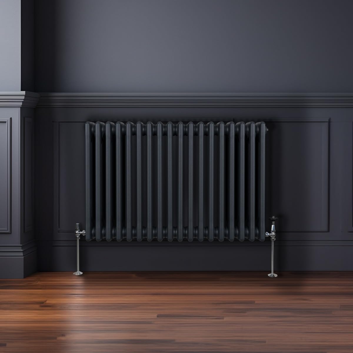 Radiador Tradicional Horizontal de 3 Columnas 600mm x 832mm | Gris Antracita | Acero | Montado en pared | Kit de fijación y soportes + Cepillo de limpieza GRATIS | Calefacción estufa calefactor