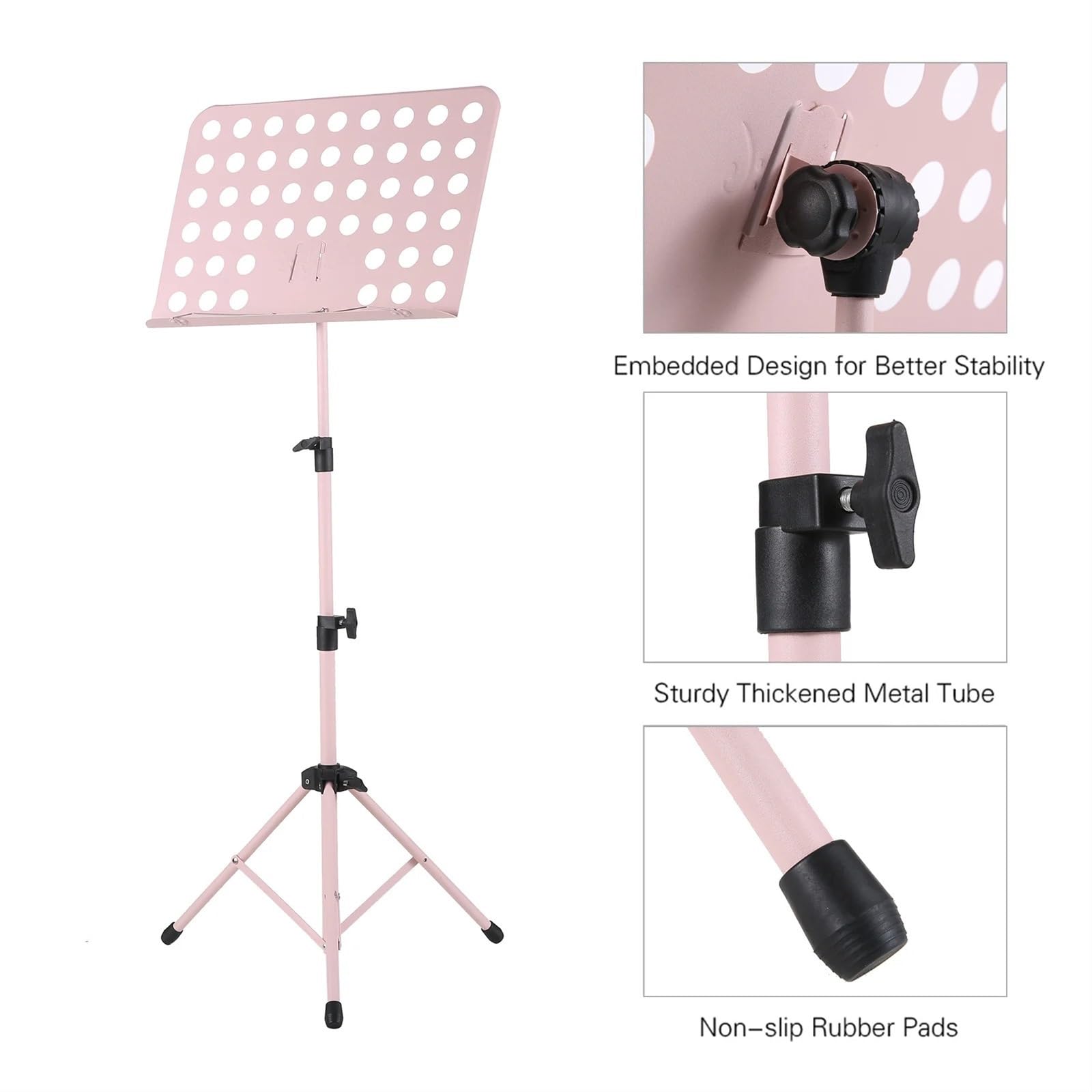 Leggio per Spartiti Leggio Portatile in Metallo Staccabile for Strumenti Musicali for Pianoforte, Violino, Chitarra, spartiti, treppiede(Pink)