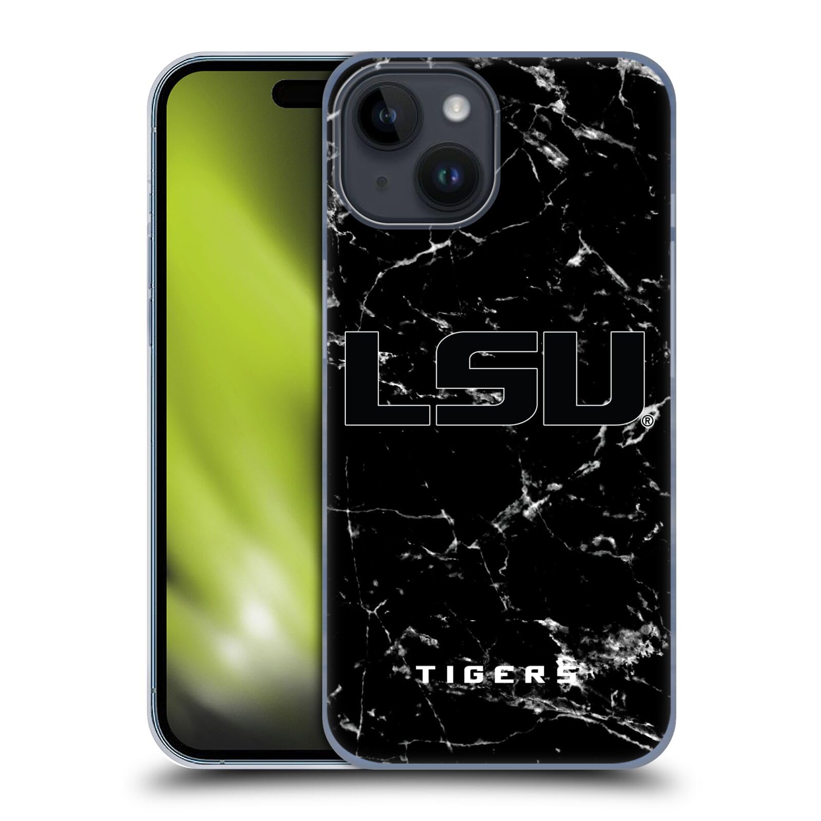 Head Case Designs Officially Licensed Louisiana State University LSU Black and White Marble Hard Back Case Compatible with Apple iPhone 15