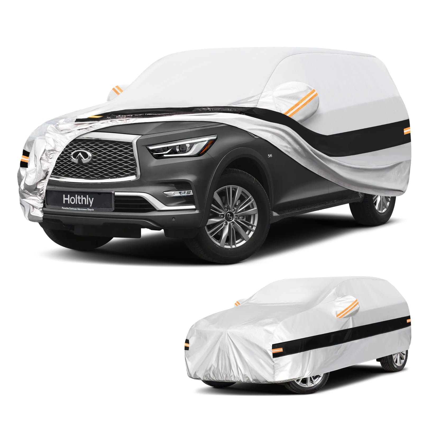 10 Layers SUV Car Cover Custom Fit for Infiniti QX80 (2014-2026), Waterproof All Weather for Automobiles, Outdoor Full Cover Sun Rain Dust UV Protection with Cotton. Sliver