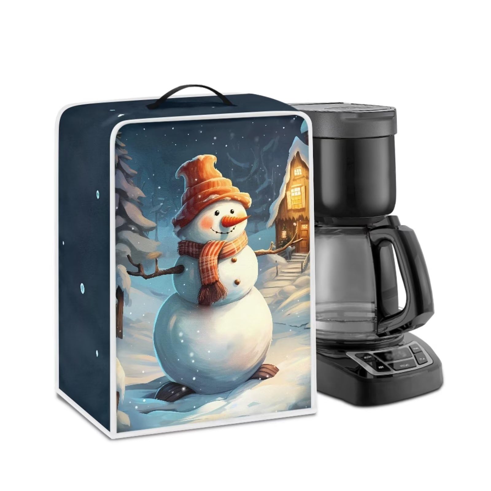 NETILGEN Coffee Maker Dustproof Cover Protective Cover Stain Resistant Dustproof Kitchen Small Appliance Cover with Top Handle for Home Indoor Decoration, Snowman Dark Blue โ image 1