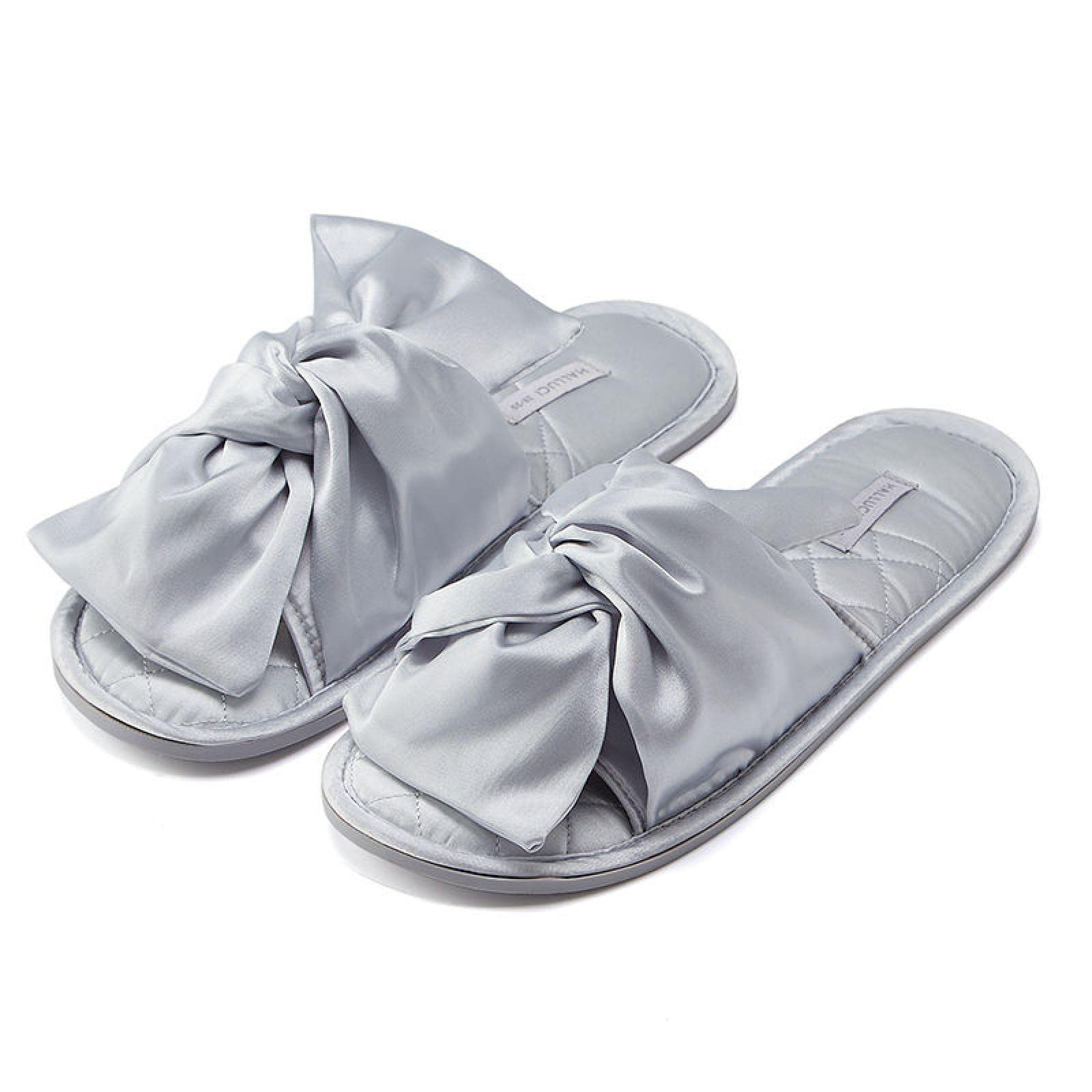 FBHappiness Cotton slippers Fashion Satins Silk Bow Peep Toe Home Slippers Women Sandals Korea Slip On Shoes Women Bedroom Slippers Flip Flops