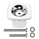 ithuaoats 4 Pack White Square Cabinet Knobs, Ink-Drawn Yin-Yang 1-3/16 Inch(30mm) Knobs with Screws Furniture Drawer Pulls Handle for Kitchen Dresser Cupboard Wardrobe Hardware