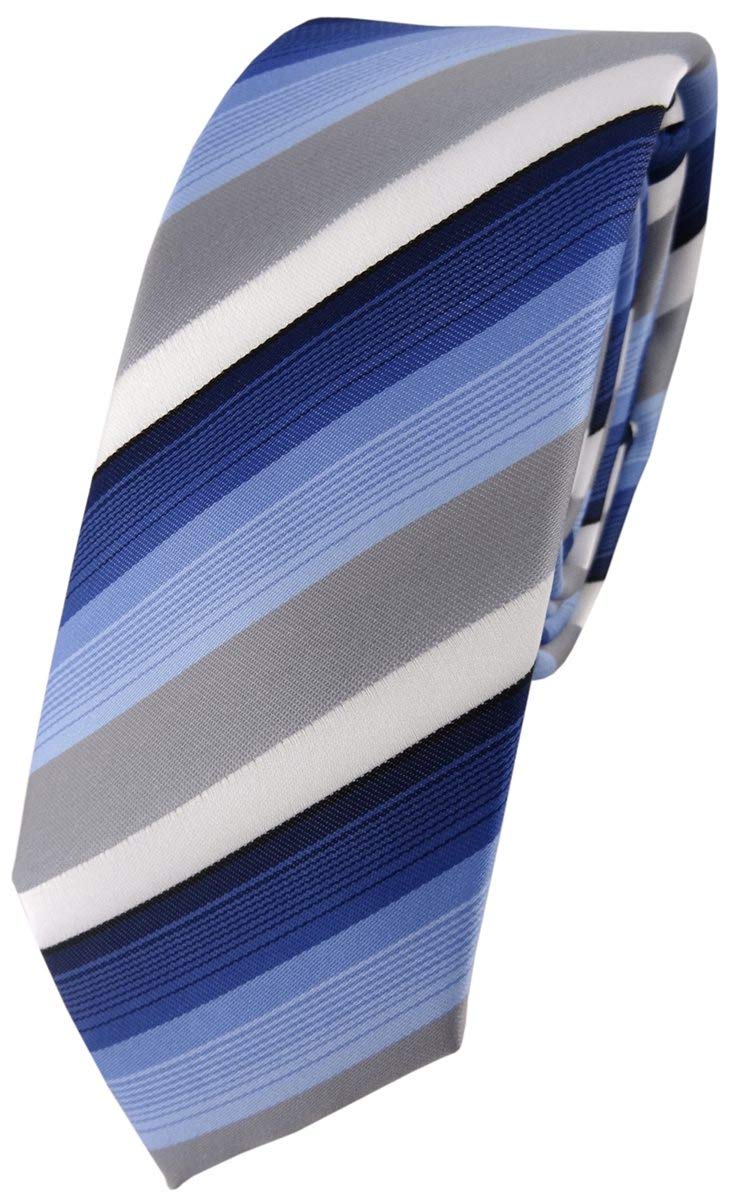 TigerTie narrow Designer tie necktie in blue dark blue gray white striped - Tie