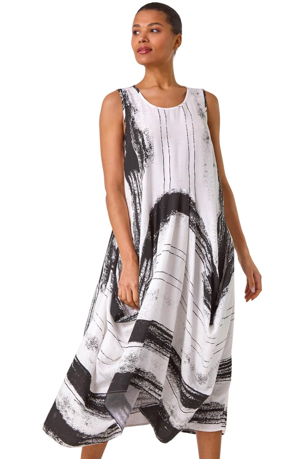 Roman Women's White Abstract Bubble Hem Midi Dress In | Size: 14