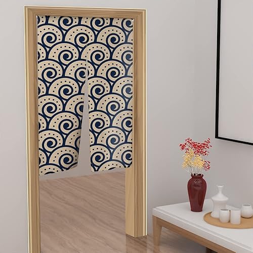 Leowefowa Noren - Cortina de puerta japonesa tipo largo, con estampado de ondas lindas, para tratamiento de ventana, panel de tapiz para privacidad,