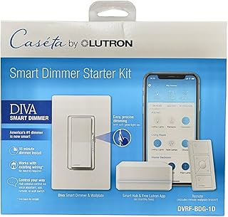 Lutron Diva Smart Dimmer Switch Starter Kit for Caséta Smart Lighting, with Smart Hub, Pico Remote, No Neutral Wire Requir...