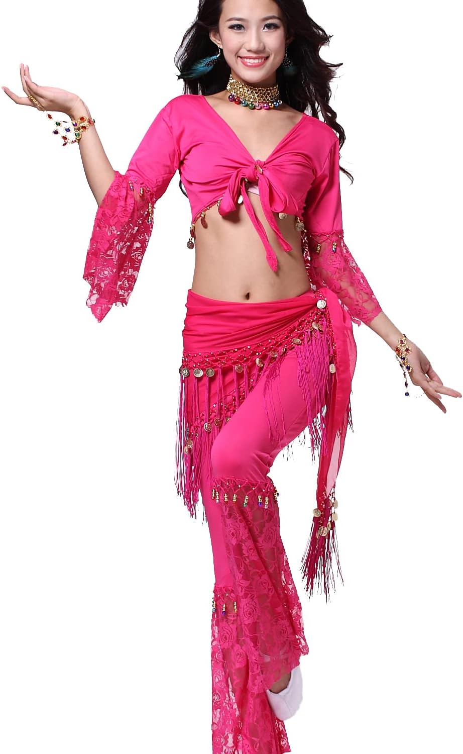 Women's Belly Dance triangler Hip Scarf With Coins - Image 2
