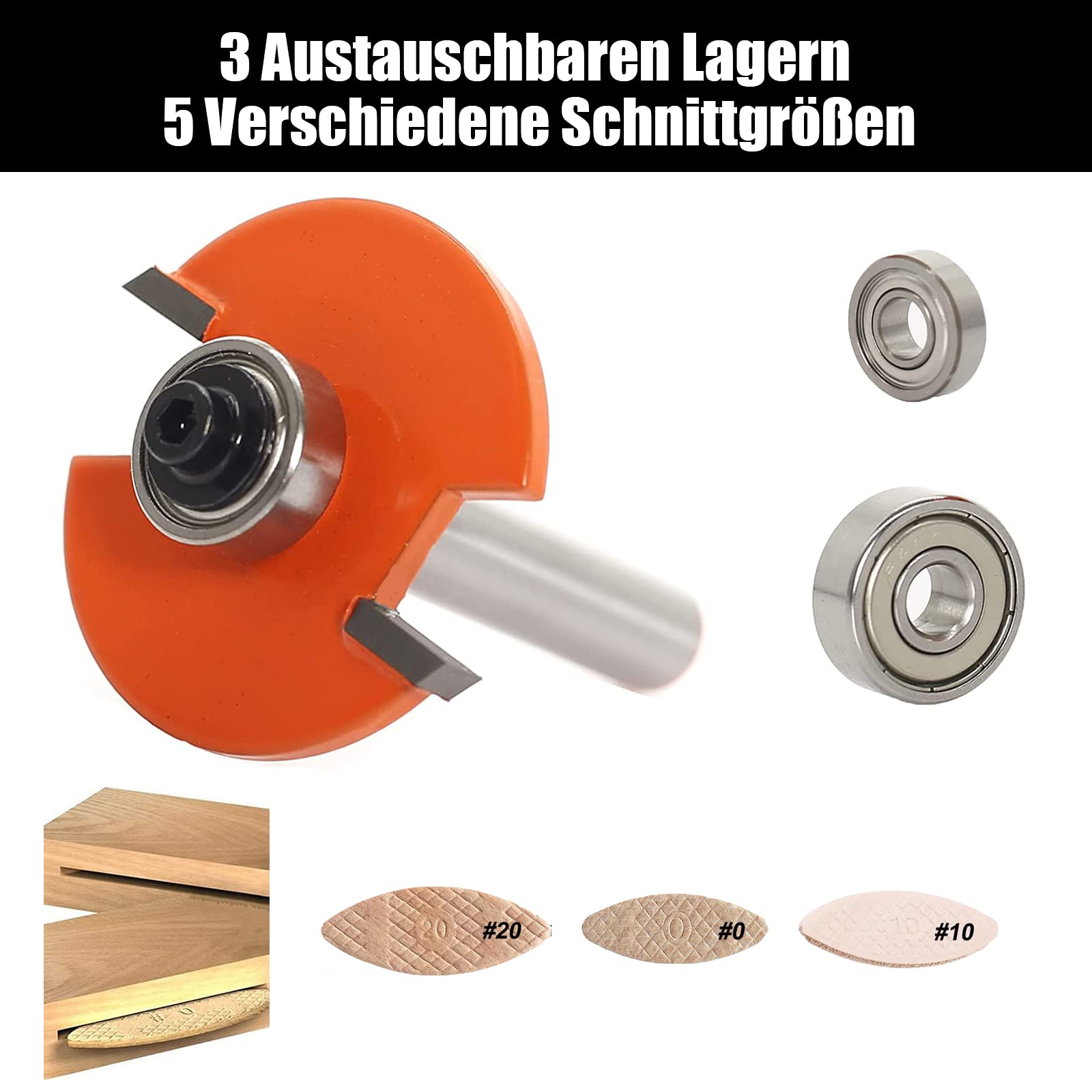 Fresa piegata da 8 mm, fresa a disco con 2 cuscinetti intercambiabili, fessure articolari, strumento di ancoraggio per biscotti in legno