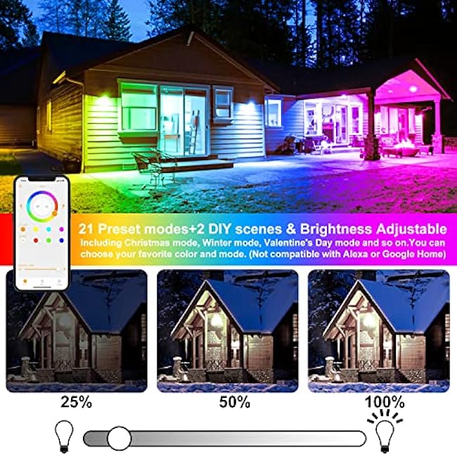 LED Flood Light Outdoor 800W Equivalent Smart RGB Color Changing Landscape Lighting Daylight 5700K 4 Pack