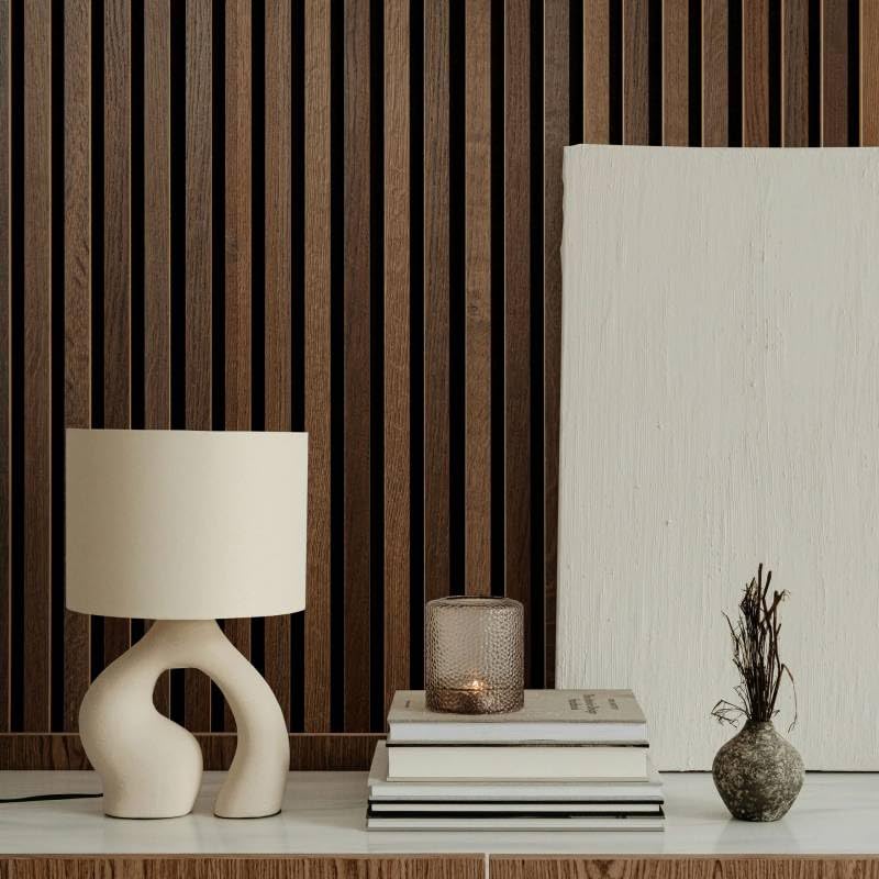 DECOON Panneau tasseaux bois 250 x 30 x 1cm - Lamelles chêne foncé véritable fond noir - 0,75m²
