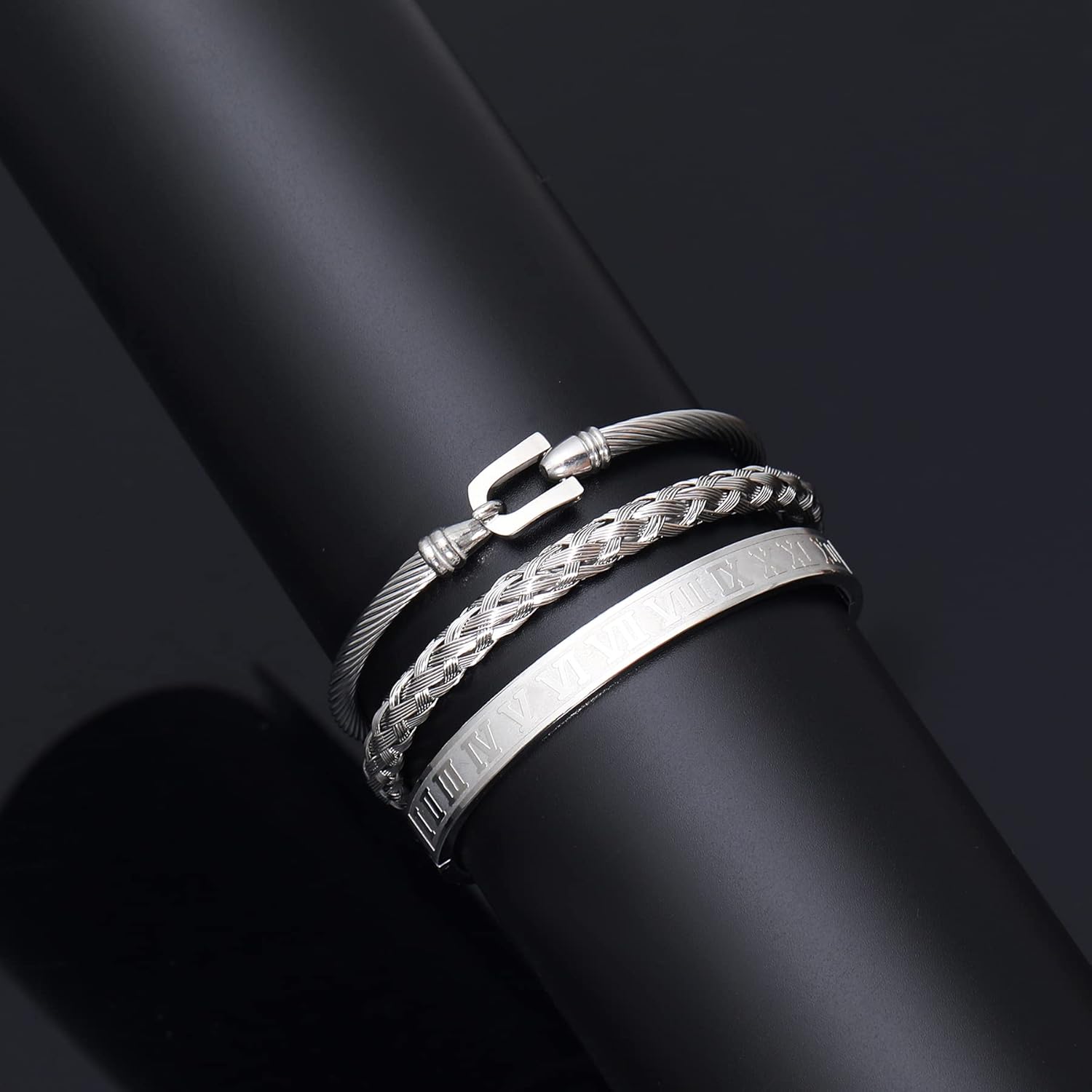 WFYOU 3PCS Stainless Steel Imperial Crown Bracelets for Men Gold Roman Numeral Bangle Bracelet Adjustable Cuff Bracelet Mens Luxury Jewelry Gifts - Image 6