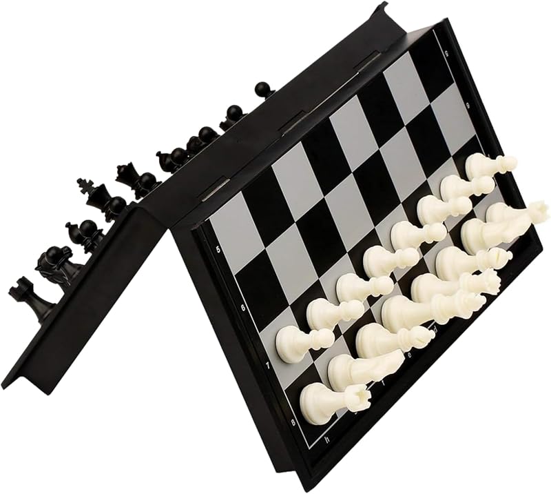 Juego de ajedrez magnético de viaje para niños y adultos, 9,84 pulgadas | Tablero de ajedrez plegable portátil, juguetes educativos familiares para clase, fiesta, juego de viaje para viaje por carretera, Trian y avión, 2 jugadores