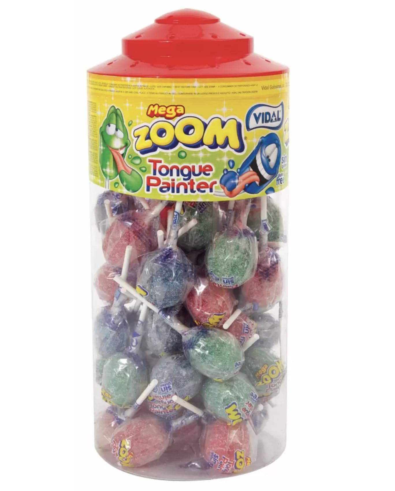 Bulk Bags, Tubs, Lollipops & Chew Bars Galore: A Sweet Wonderland Awaits! (50 piece tub of tongue painter zoom)
