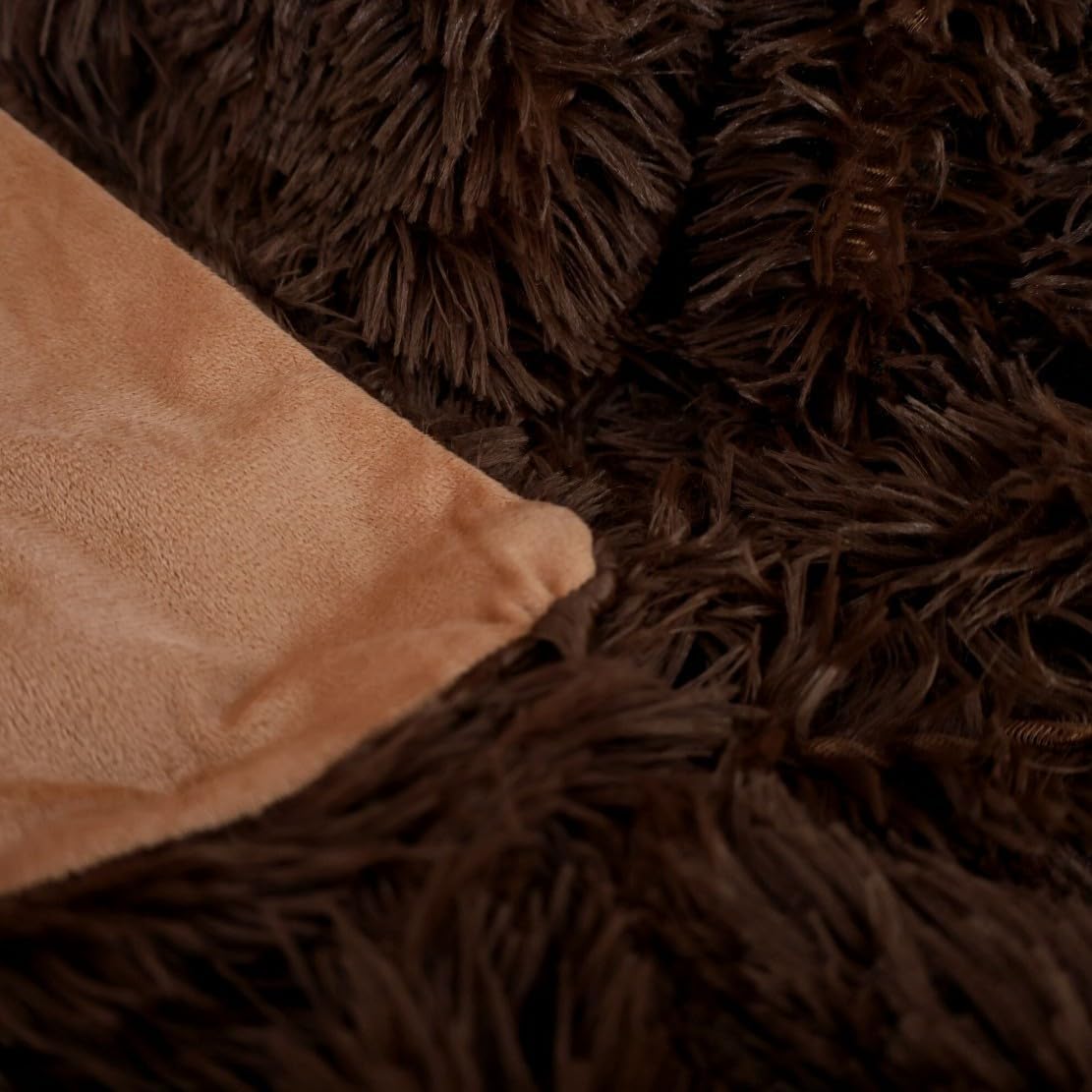 Ultra-Soft Plush Blanket - Cozy Furry Throw for Bed, Sofa, or Couch - Warm & Fuzzy Fur-Like Texture - Perfect for Snuggling - 63x79 Inches - Rich Brown Color - Image 3