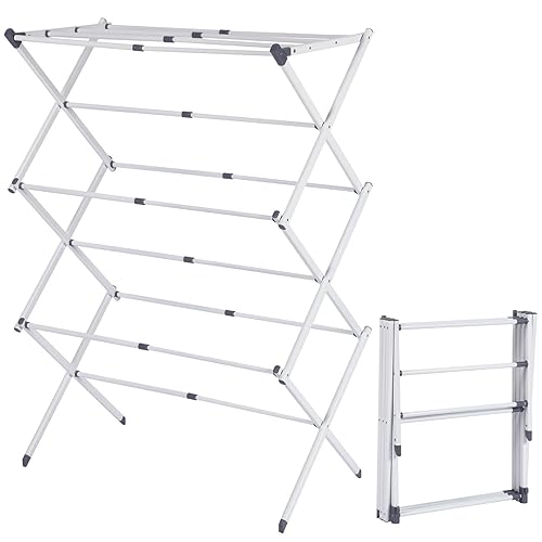 Stanz (TM) Large Expandable Clothes Drying Rack Fold Away Laundry Rack Collapsible 3 Tiers Clothes Drying Rack Steel Max. 30" / 76CM Long
