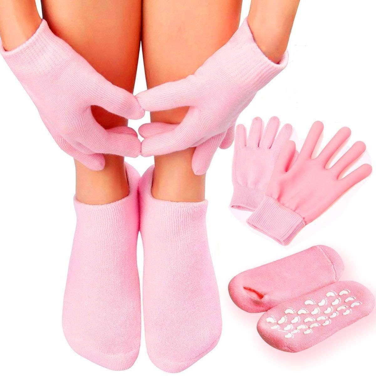 Spa Gel Socks and Gloves Set Moisturizing Silicon Gel Combo for Hands Feet, Spa Treatment Hydrating Cool Soft Cotton Booties & Gloves for Dry Hard Crack Skin (Spa Gel Socks + Gloves)-image-23