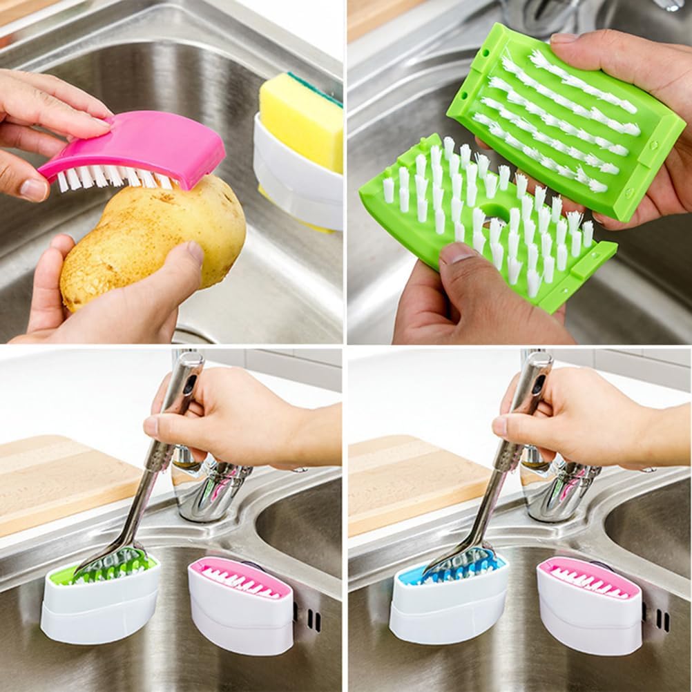 Beaupretty 3-Pack Removable Cleaning Brush Set with Suction Cup for Kitchen Sink Cutlery Fork Chopsticks 4.33X2.36X1.18 Inch Scrubber for Household Cleaning