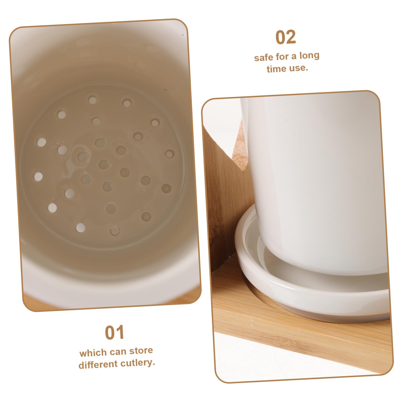 Portaposate in Ceramica Funzione di Svuotamento Utensili da Cucina Organizzatore a Design Unico Contenitore per Stoviglie