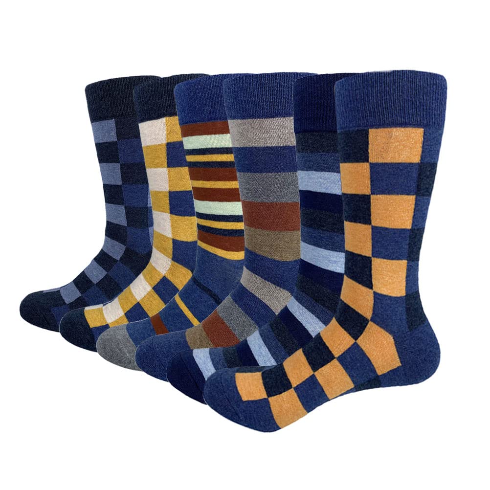 HHX YONLEE Calcetines de vestir para hombre, 5/6/10 pares de calcetines coloridos de algodón novedoso, casuales, divertidos, talla 10-13