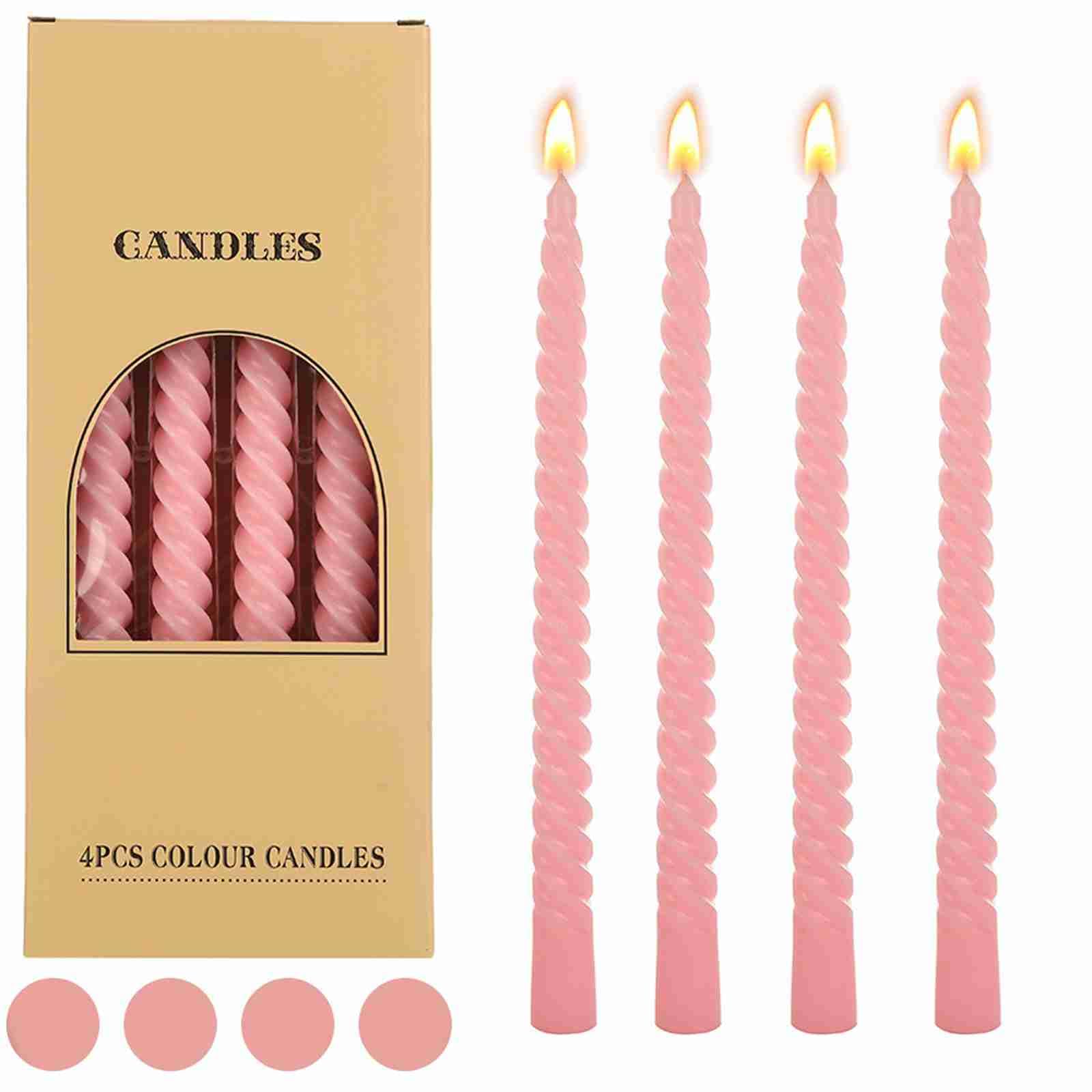 Twisted Taper Candles, Light Pink 25 cm, 4-Pack Taper Dinner Candles