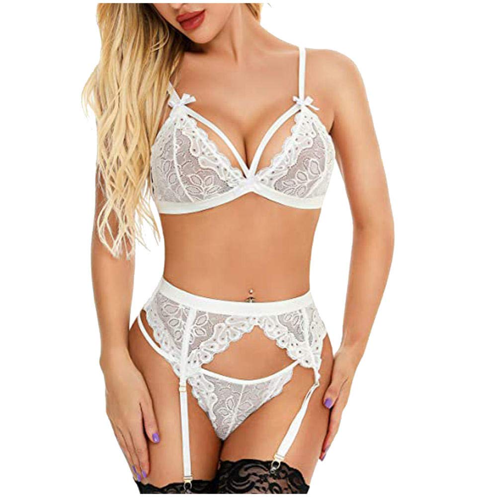 Sexy para Mujer Lingerie Body De Encaje y MeshConjunto de lencería Sexy para Mujer Conjunto de Sujetadores de lencería sin Espalda de Encaje de Malla Cruzada