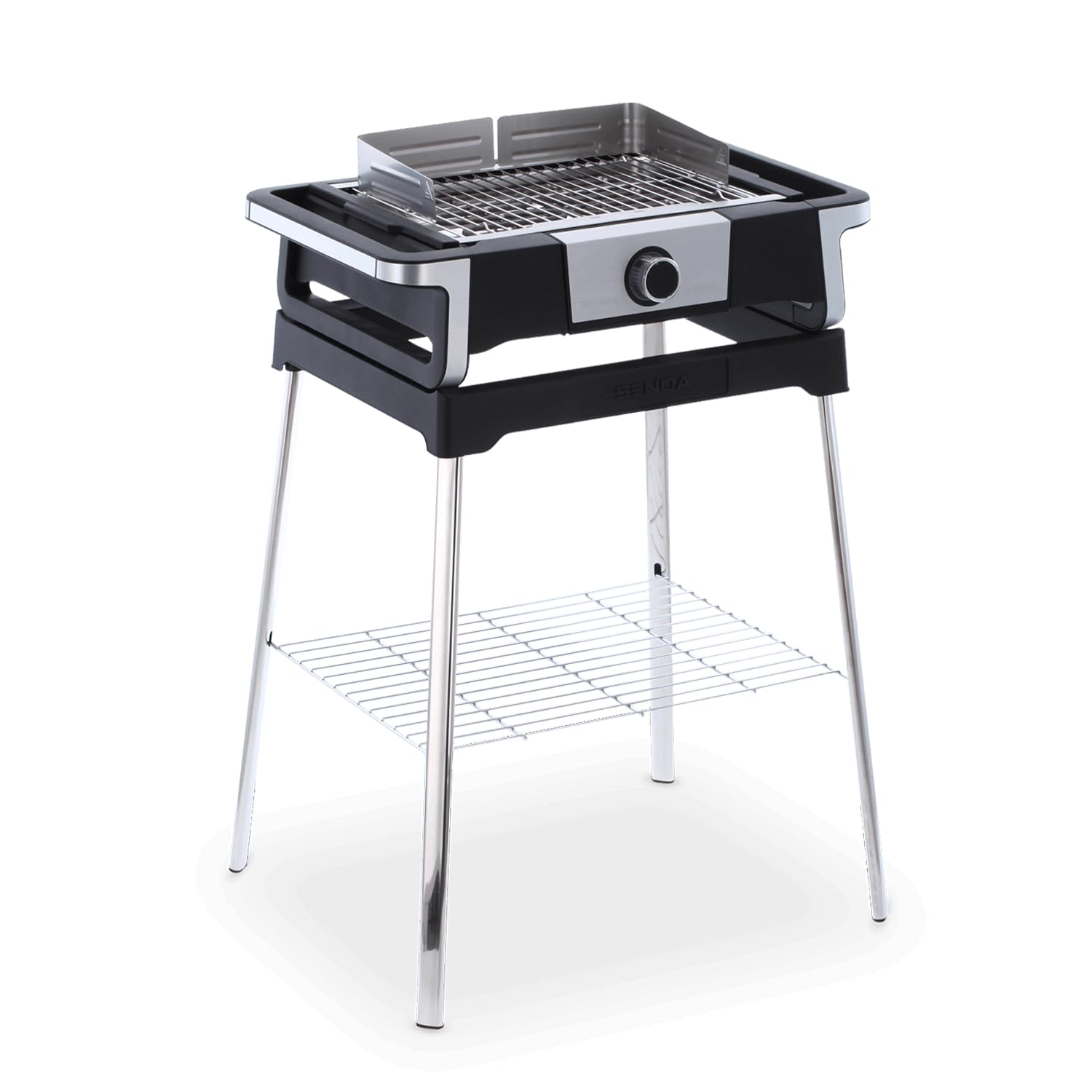 SEVERIN Barbecue électrique SENOA DigitalBOOST S, Gril électrique 3 000 W, Barbecue électrique sur pieds avec démarrage rapide jusqu’à 500°C, Affichage OLED, Sonde thermique, Inox/Noir, PG 8118