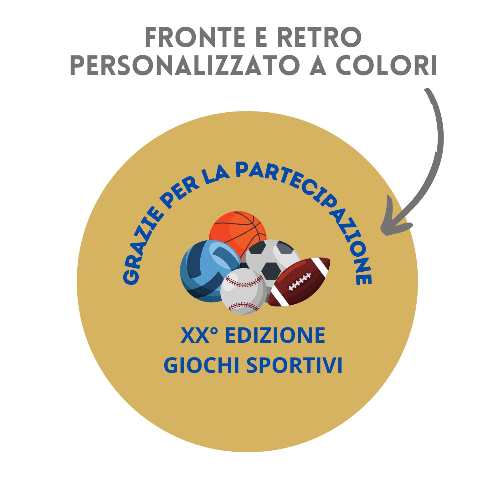Stock Medaglie Personalizzate Premiazioni con Logo da 3,2 cm con Laccetto Medaglia Personalizzabili in Metallo con Stampa Personalizzata, Sport | 23.02.32.25G