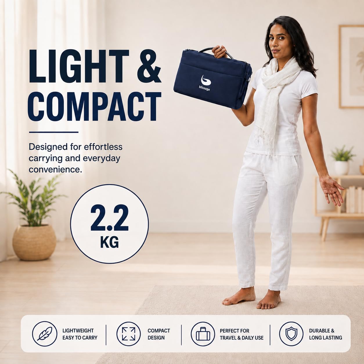 blissage Meditation Chair | Foldable Floor Seat with Cushion and Back Support | for Yoga, Pranayama, Prayer & Cross-Legged Sitting | Portable Metal Frame with Carry Bag | 2 Year Warranty (Dark Blue) 3