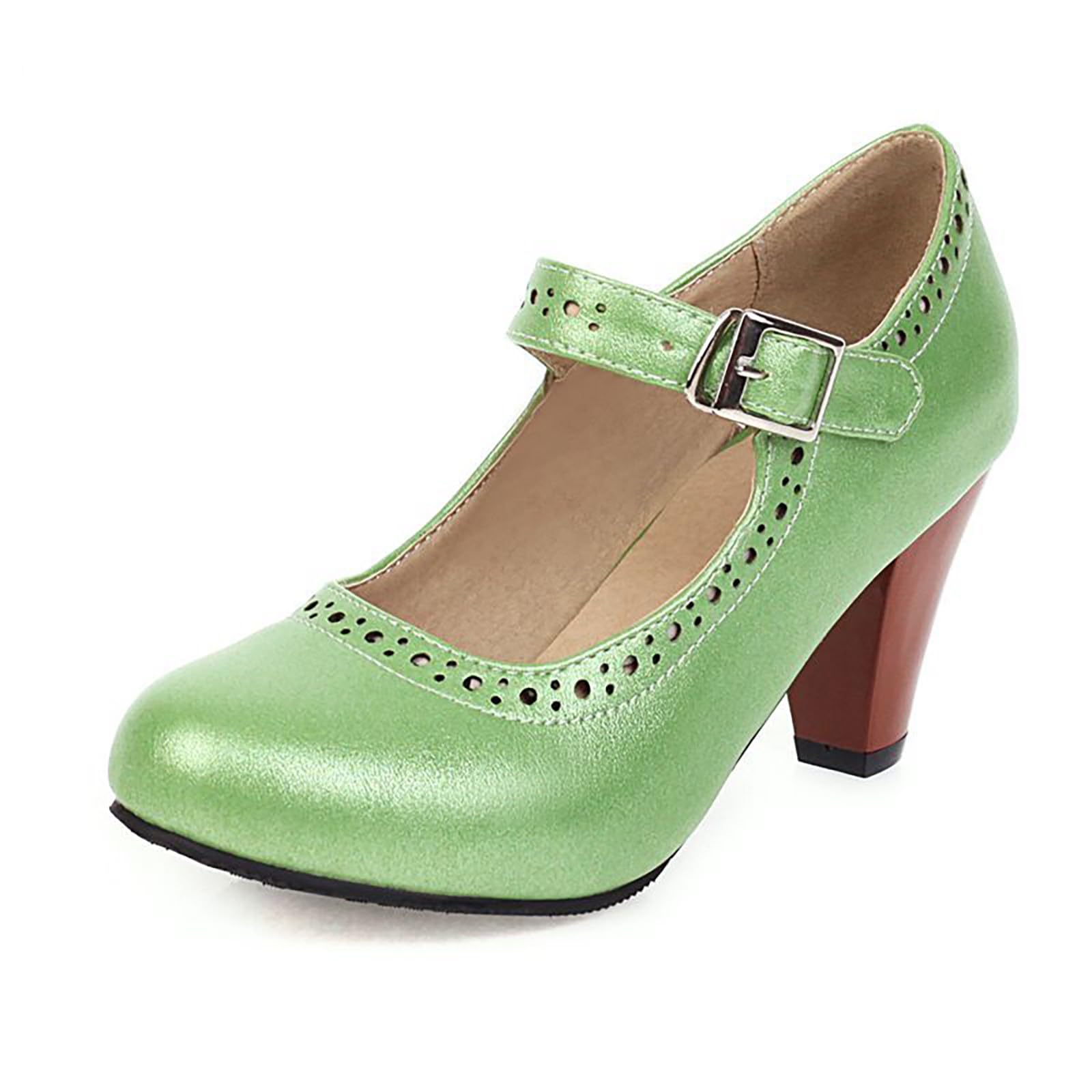 Damen Pumps Riemchenpumps Spangenpumps Sandale Latein Tanzschuhe Mary Jane-Schuhe für mit runder Zehenpartie klobigem Absatz