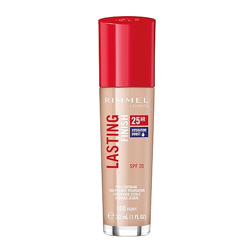Rimmel London Lasting Finish 25HR 100 Ivory base, 25 horas de uso, cobertura completa, impermeable, 1 onza