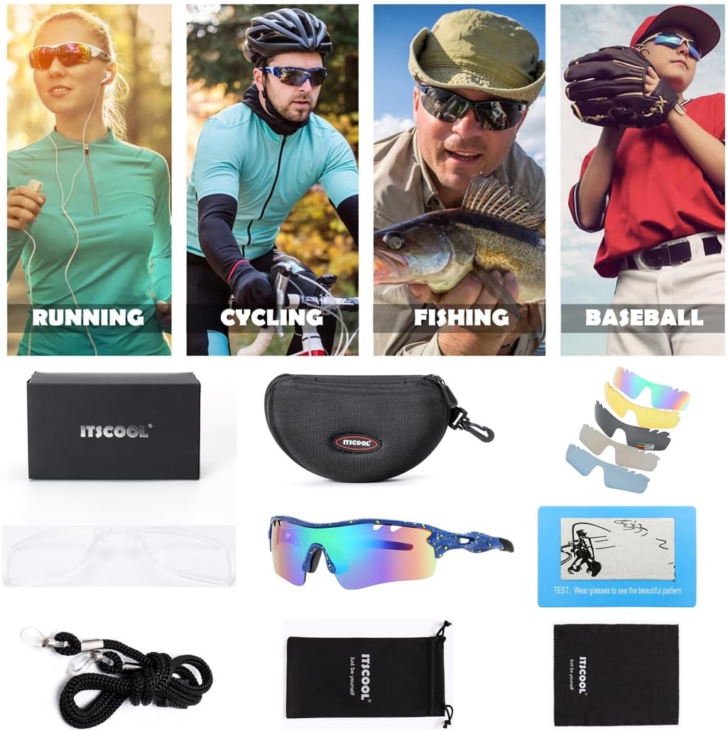 ITSCOOL Polarized Sports Sunglasses with 5 Interchangeable Lenses for Men Women Softball Baseball Running Cycling Glasses - Image 6